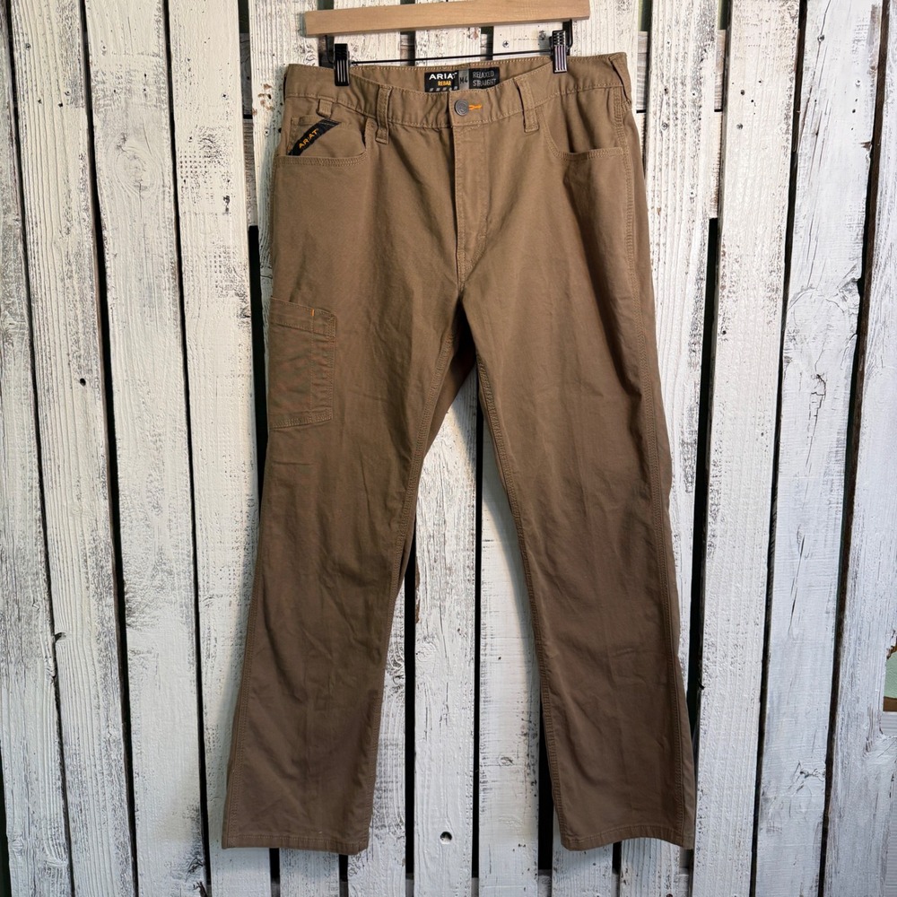 Ariat Rebar M4 Relaxed Straight Work Pants Mens 34x32 Tan Canvas Utility Pockets